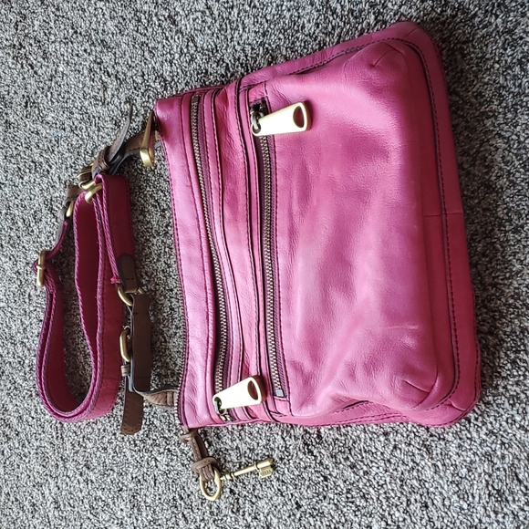 Fossil shoulder bag crossbody brass zippers - Picture 2 of 8